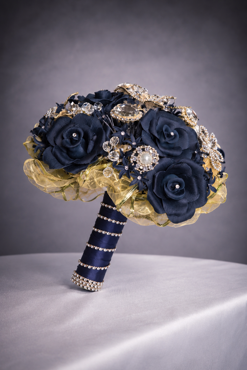 Navy Blue – Luxury Blue & Gold Quinceañera Dress Rental
