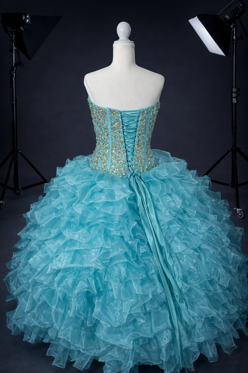 Aqua Princess – Luxury Aqua Quinceañera Dress Rental