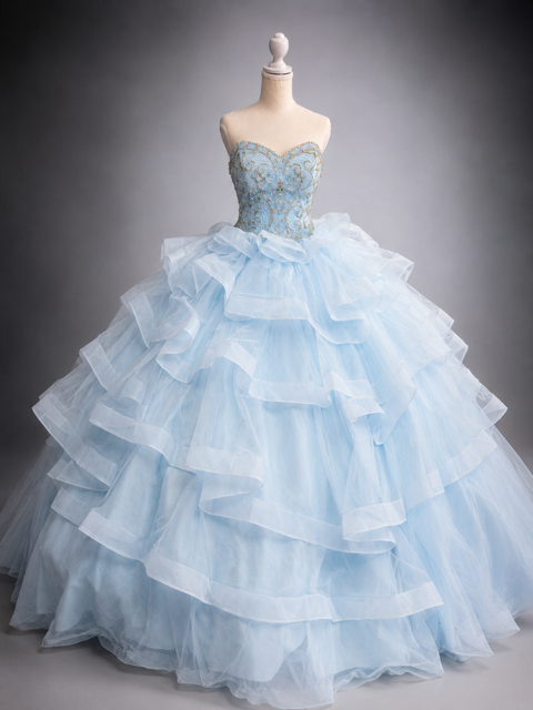 Cinderella Blue – Luxury Ice Blue Quinceañera Dress Rental