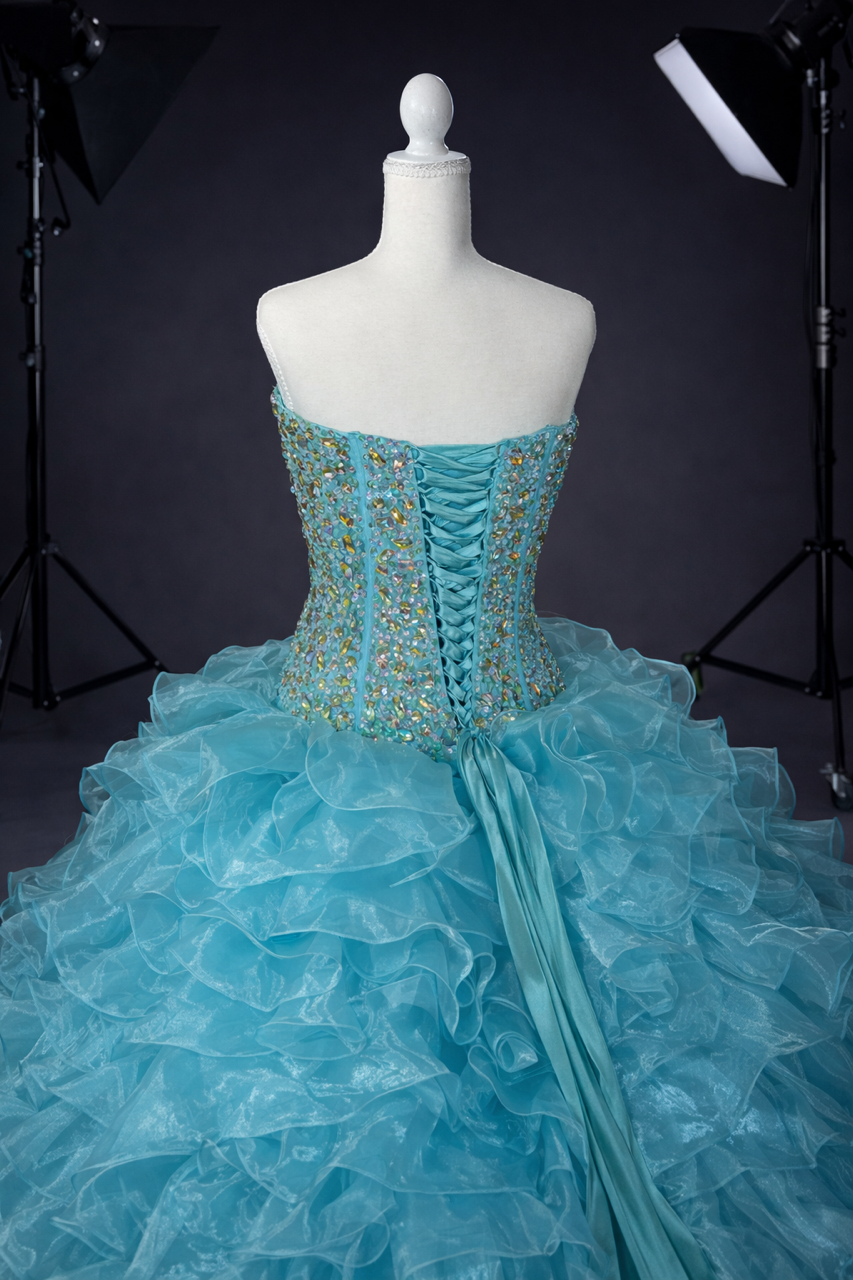 Aqua Princess – Luxury Aqua Quinceañera Dress Rental – Quinceanera Supply
