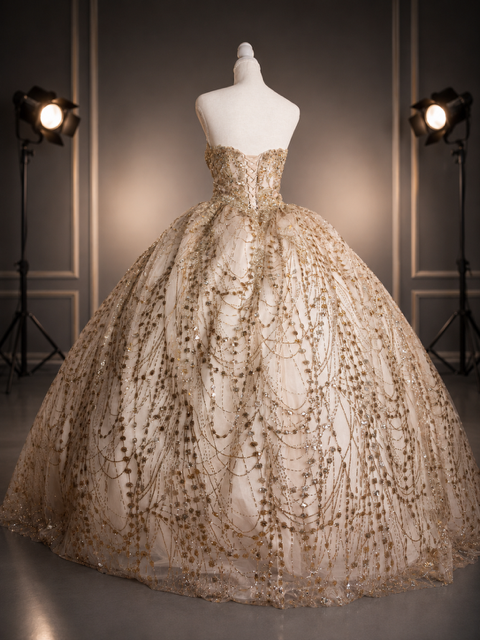 Champagne Royale – Luxury Gold Quinceañera Dress Rental