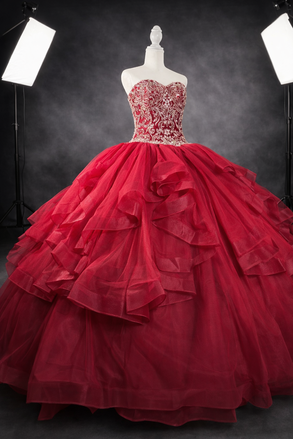 Ruby Royale – Luxury Red Quinceañera Dress Rental