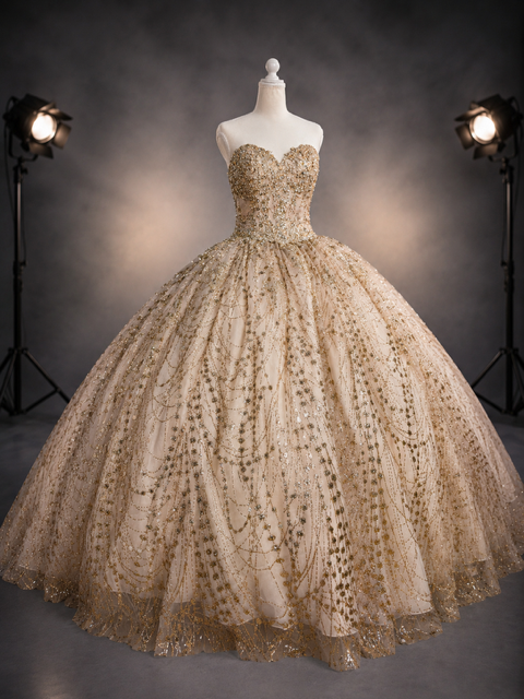 Champagne Royale – Luxury Gold Quinceañera Dress Rental