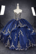 Royal Sapphire – Luxury Blue & Gold Quinceañera Dress Rental