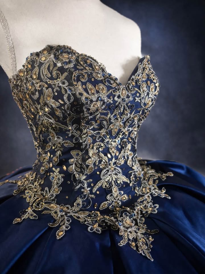 Royal Sapphire – Luxury Blue & Gold Quinceañera Dress Rental