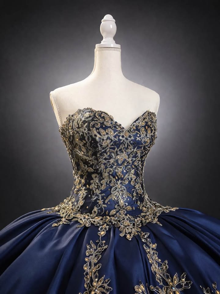 Royal Sapphire – Luxury Blue & Gold Quinceañera Dress Rental