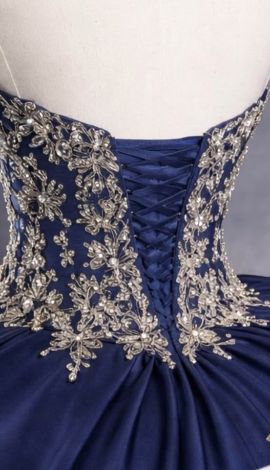 Royal Sapphire – Luxury Blue & Gold Quinceañera Dress Rental