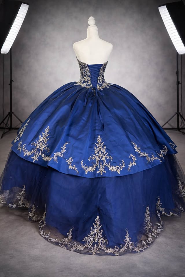 Royal Sapphire – Luxury Blue & Gold Quinceañera Dress Rental